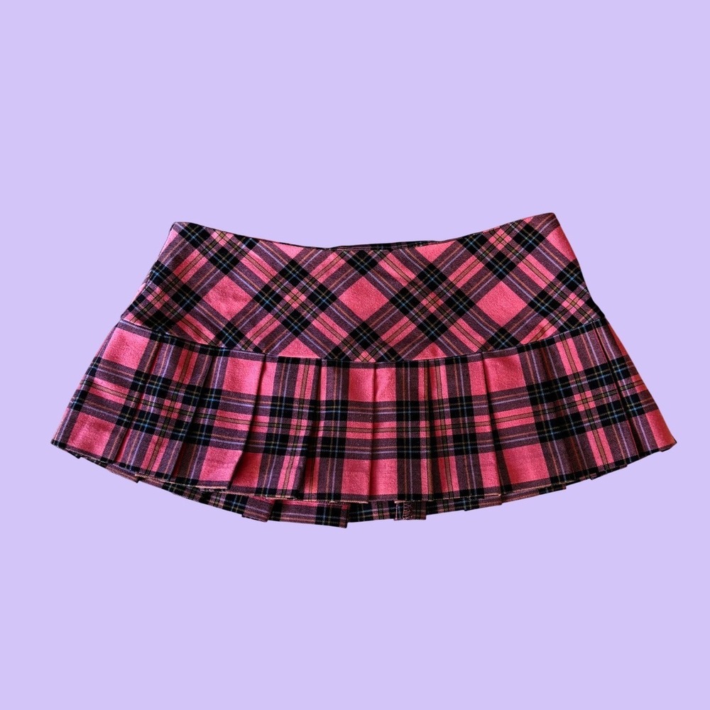 Y2K Unyx Pink Plaid Pleated Micro Mini Skirt Low Rise Scene Punk #18